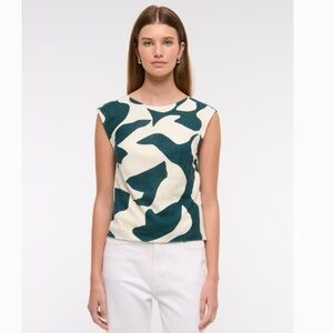 Abercrombie & Fitch Linen-Blend Skimming Shell Top Teal Pattern